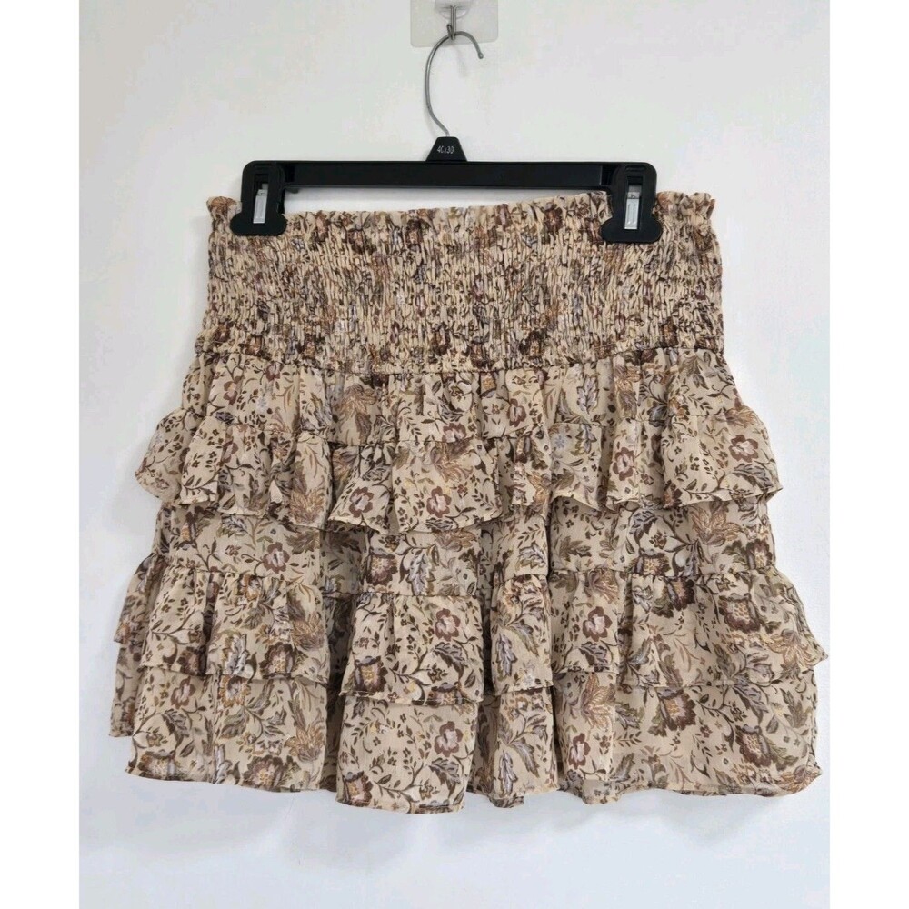 Olivaceous Skirt Womens S Tiered Ruffle Brown Peasant Festival Boho Indie Hippie
